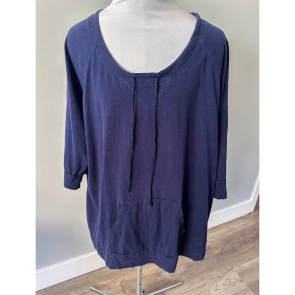 Avenue Navy Drawstring Top with Front Pocket - Picture 8 of 9